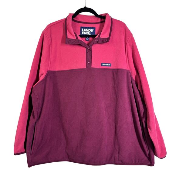 LANDS' END Pullover 3X Heritage Quarter Snap Neck Fleece 24/26 Cozy w/Pockets - Picture 1 of 12